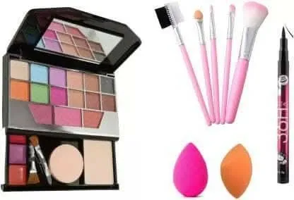 Bingeable Fashion Makeup kit Mini& 5pcs Makeup Brush set& 2 Pcs Blender Puff& Waterproof Eyeliner